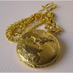 Reloj de bolsillo retro vintage con cadena y relieve figura Aguila dorada